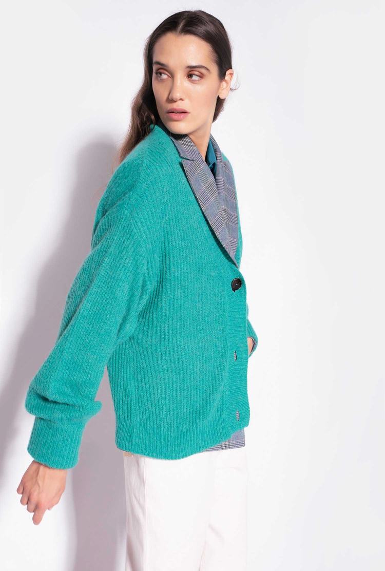 Turquoise Women's Pinko Cropped Rib-knit Cardigan | Ireland-10287599