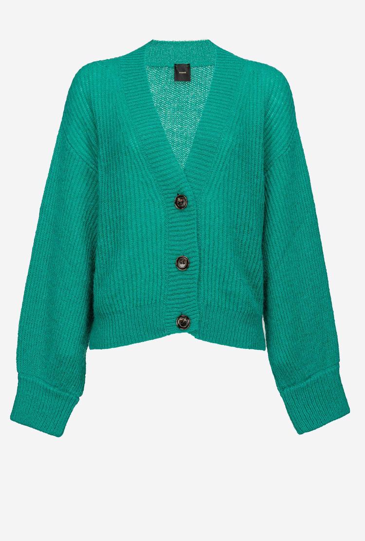 Turquoise Women's Pinko Cropped Rib-knit Cardigan | Ireland-10287599