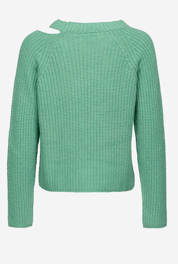 Turquoise Women's Pinko Ribbed Cashmere Pullover | Ireland-67204959