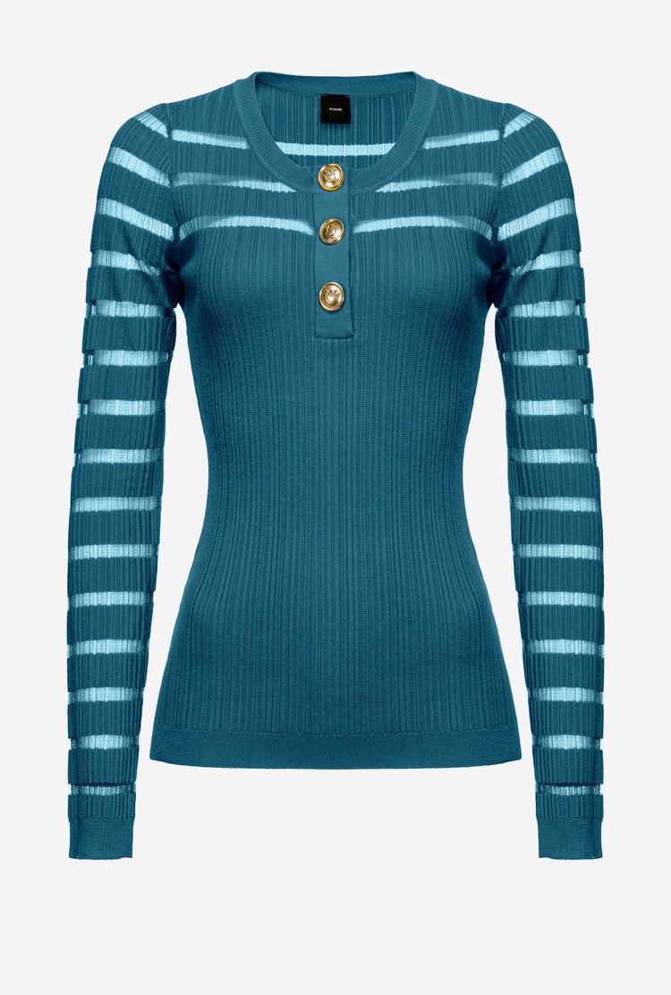 Turquoise Women's Pinko Transparent Stripes Sweaters | Ireland-34271809