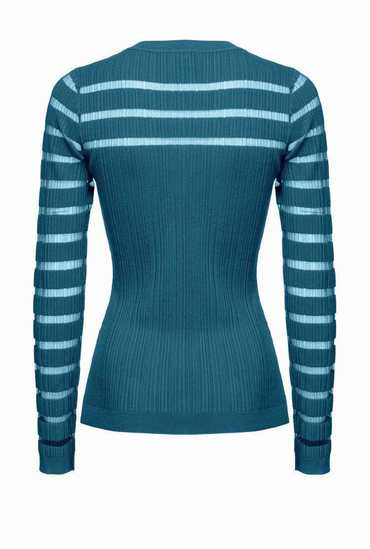 Turquoise Women's Pinko Transparent Stripes Sweaters | Ireland-34271809