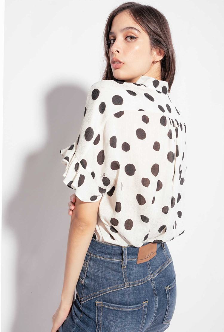 White/Black Women's Pinko Boxy Polka-dot Shirts | Ireland-19705849