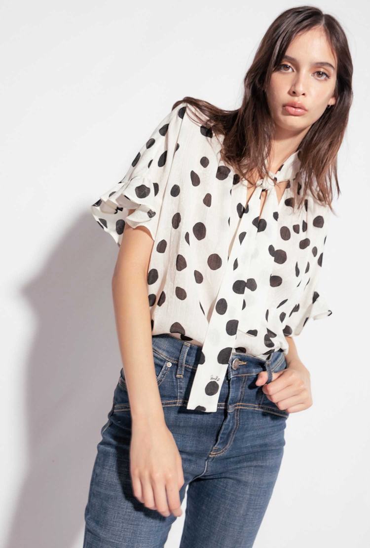 White/Black Women\'s Pinko Boxy Polka-dot Shirts | Ireland-19705849