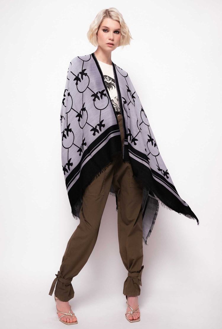 White/Black Women's Pinko Large Love Birds Shawl Scarves | Ireland-23980569