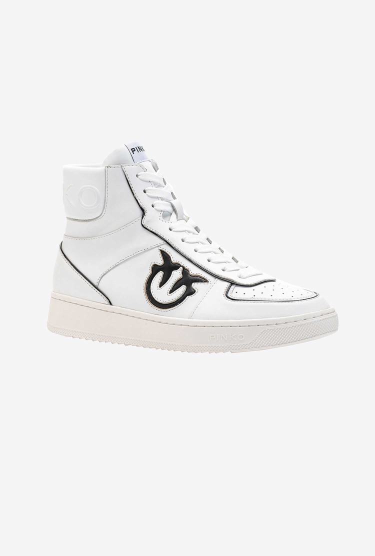 White/Black Women's Pinko Leather High-top Sneakers | Ireland-87359109