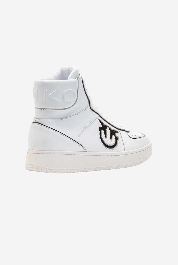 White/Black Women's Pinko Leather High-top Sneakers | Ireland-87359109