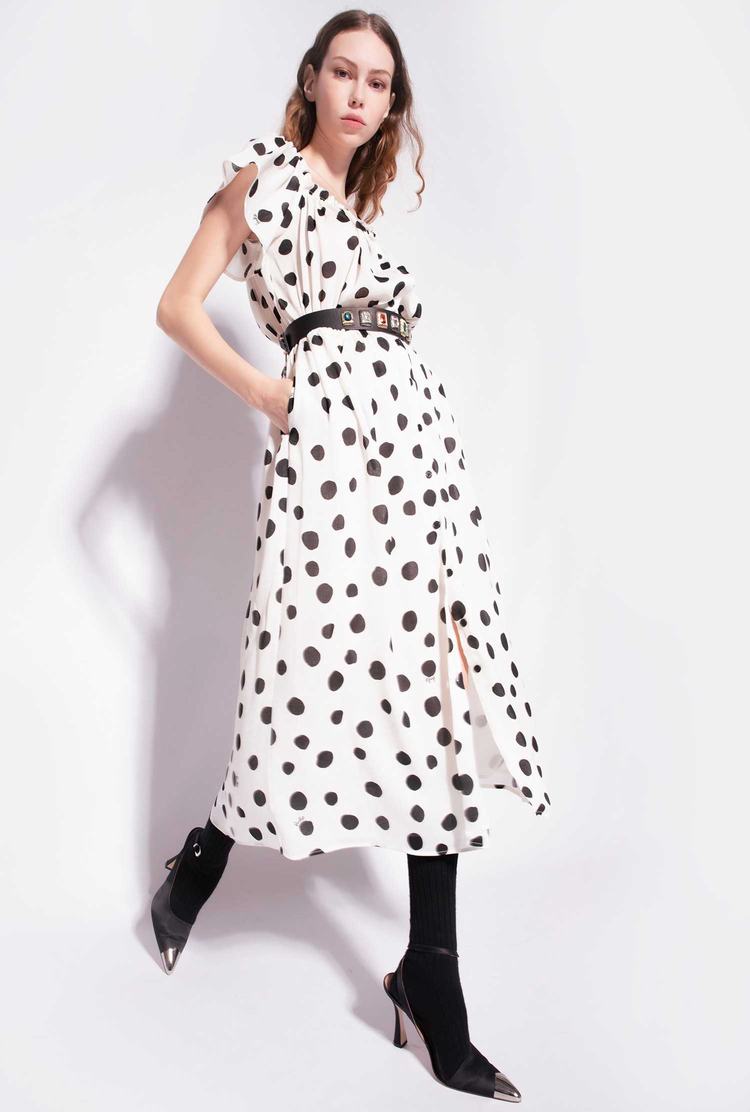 White/Black Women's Pinko Polka-dot Midi Dress | Ireland-75264939