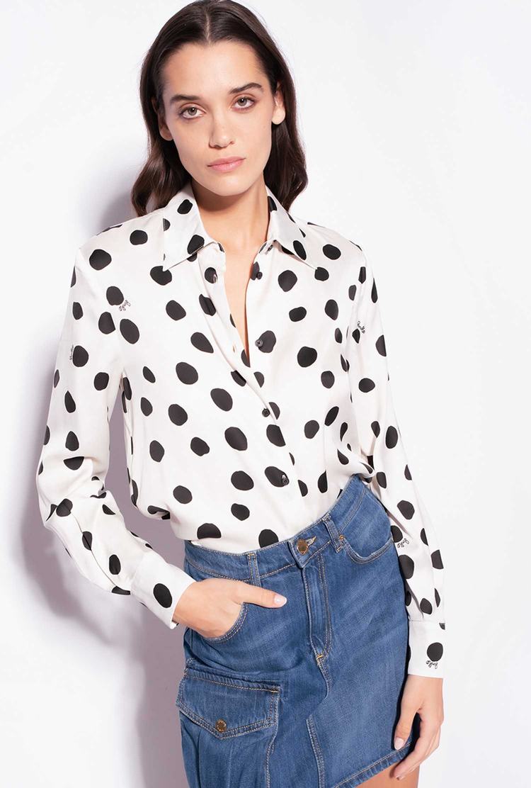 White/Black Women\'s Pinko Polka-dot Shirts | Ireland-35462819