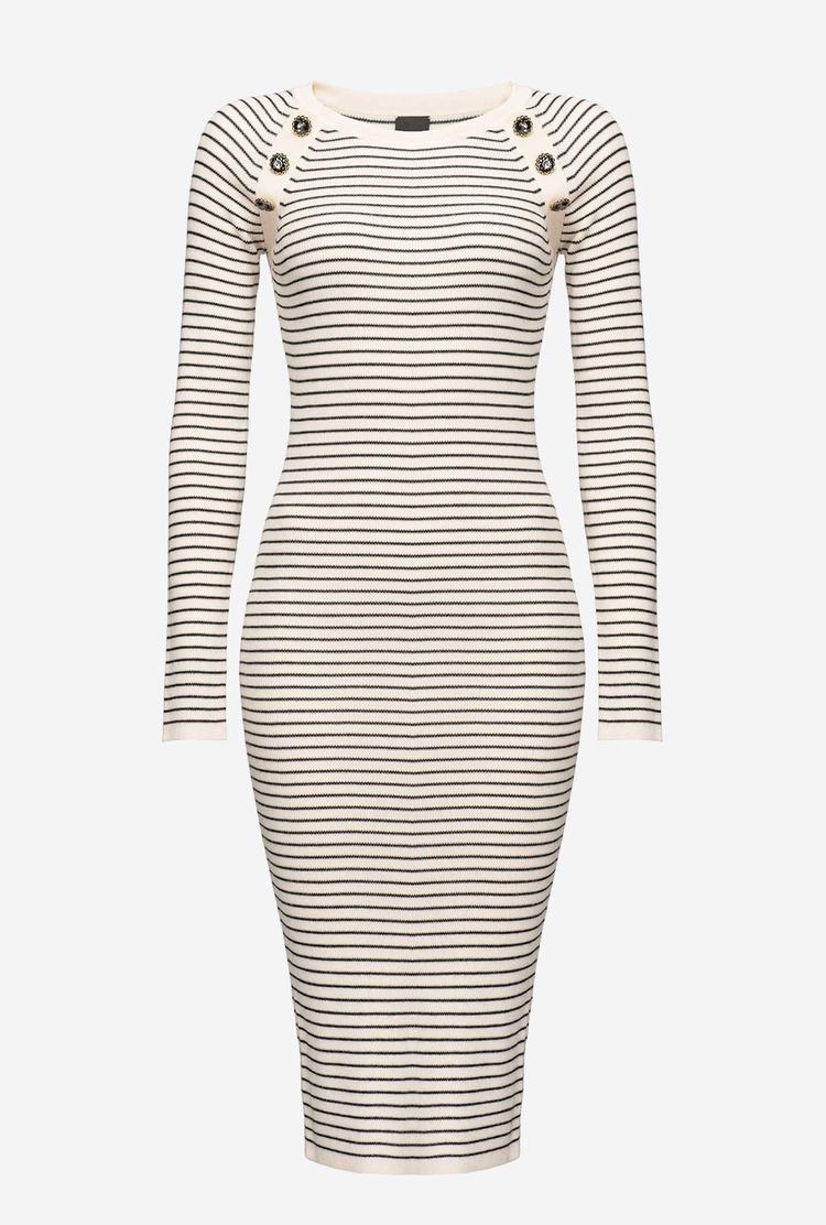 White/Black Women's Pinko Striped Knit Dress | Ireland-64273059