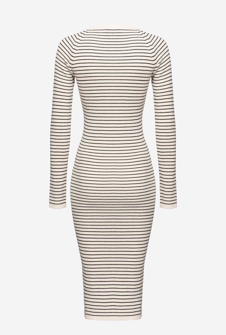 White/Black Women's Pinko Striped Knit Dress | Ireland-64273059