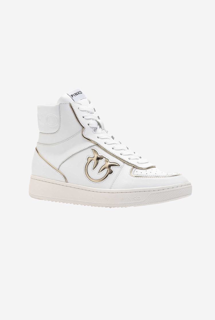 White/Gold Women's Pinko Leather High-top Sneakers | Ireland-02319579