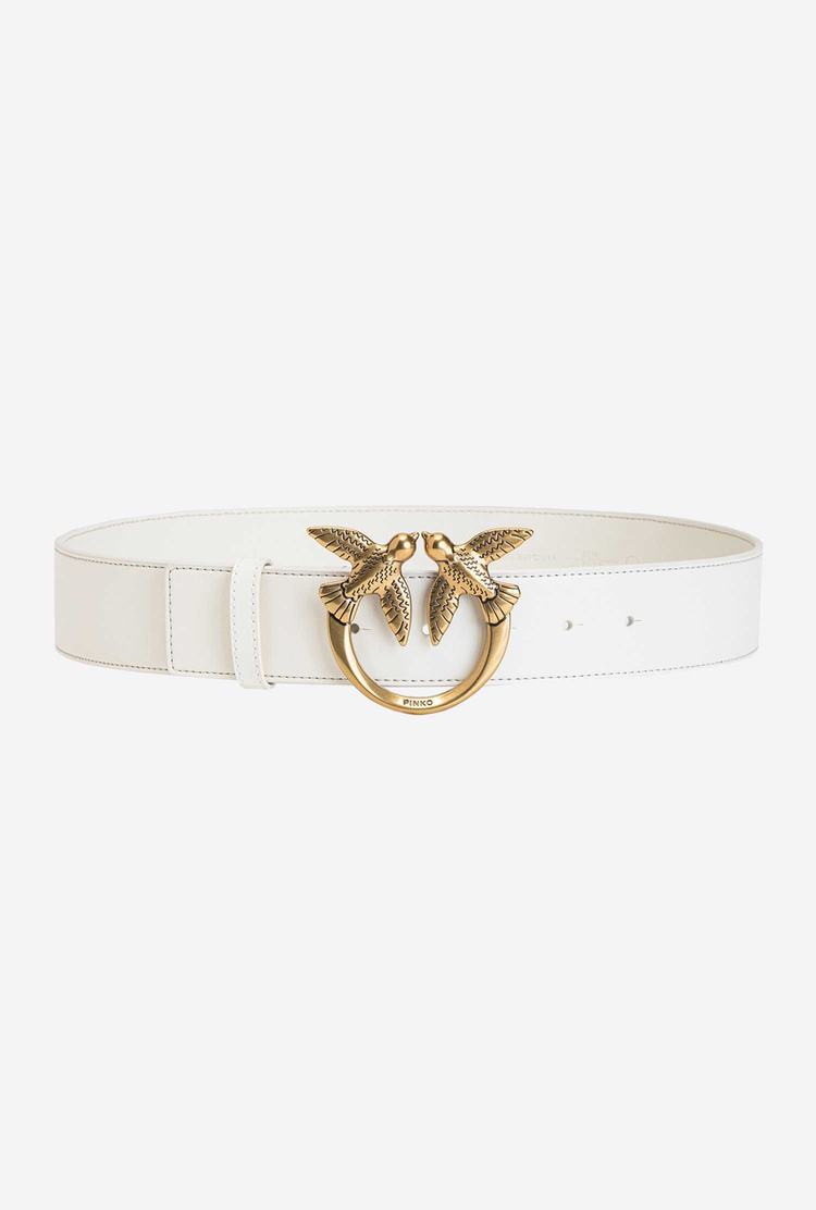 White Gold Women\'s Pinko Love Birds Leather Belts | Ireland-95218409