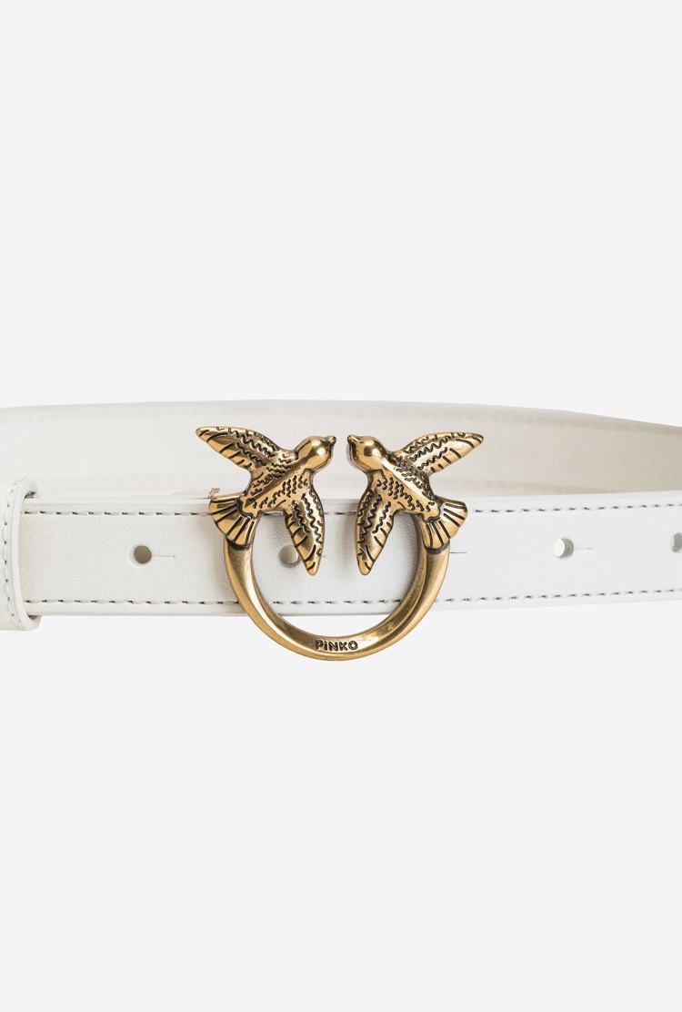 White Gold Women's Pinko Love Birds Thin Leather Belts | Ireland-68527049