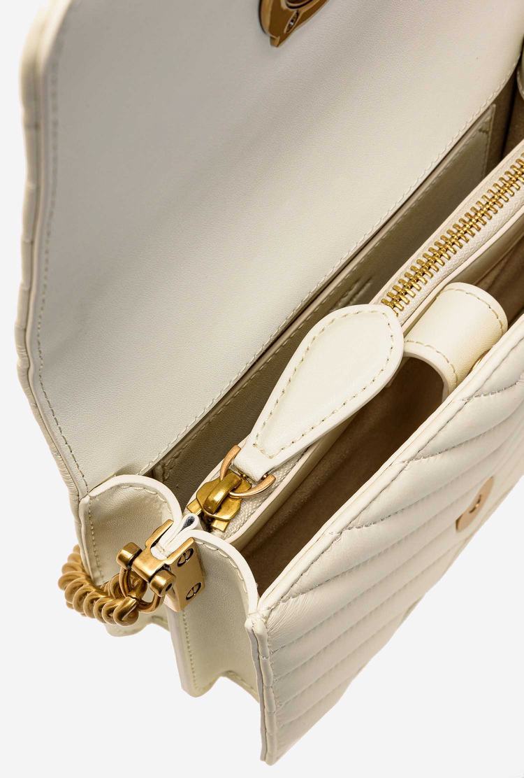 White Gold Women's Pinko Mini Love Bag Click V Quilt Crossbody Bags | Ireland-37549609