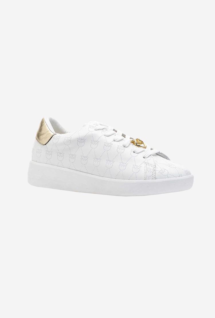 White/Gold Women's Pinko New Monogram Sneakers | Ireland-05214689