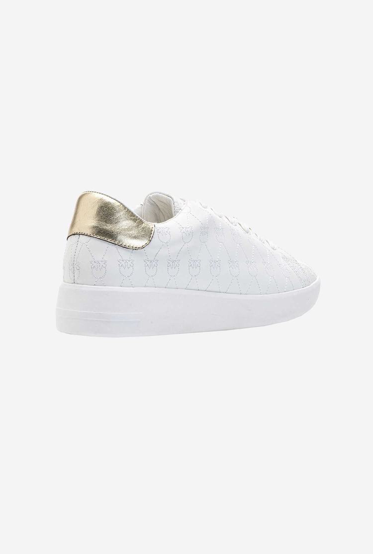 White/Gold Women's Pinko New Monogram Sneakers | Ireland-05214689