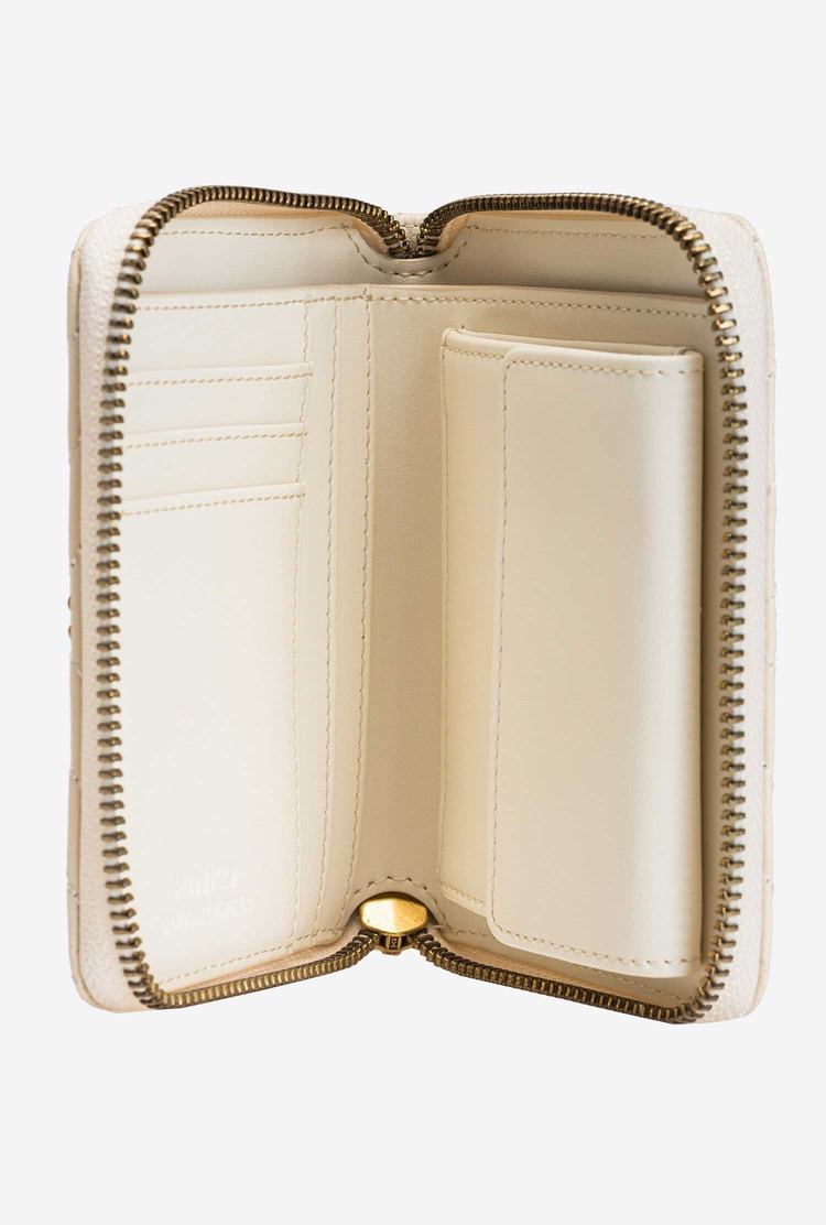 White Gold Women's Pinko Small Zip-around In Chevron-patterned Nappa Wallets | Ireland-28195469