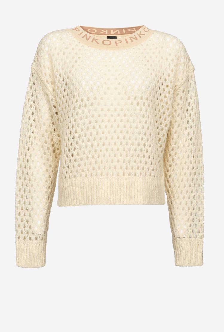 White/Pink Women's Pinko Mesh-stitch Pullover | Ireland-91583479