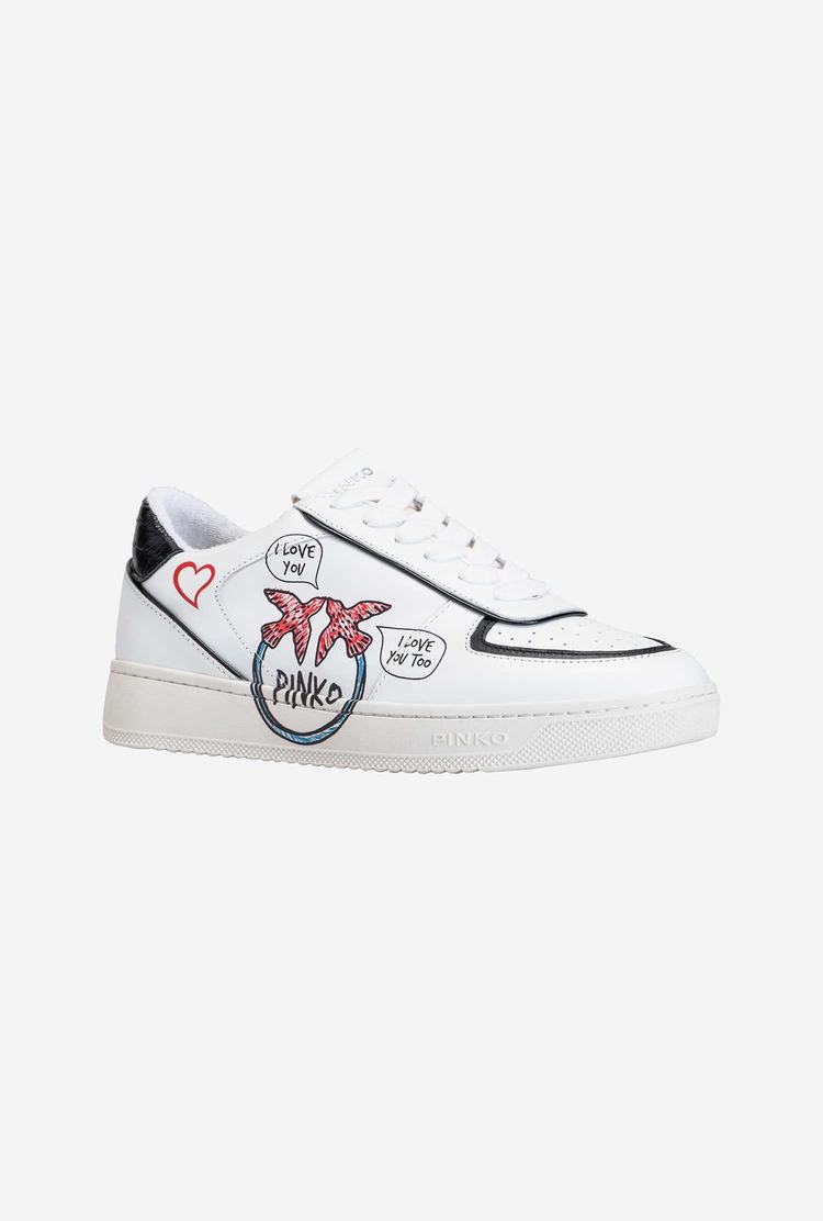 White/Red/Black Women's Pinko Graffiti Detail Sneakers | Ireland-46031579