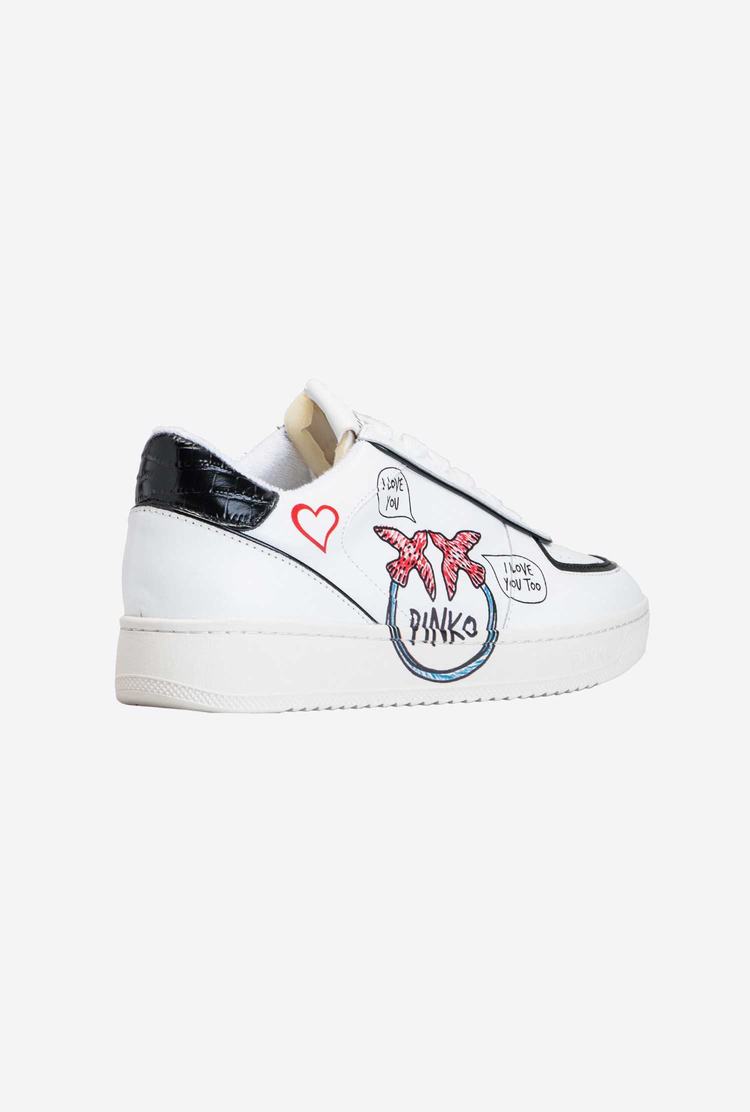 White/Red/Black Women's Pinko Graffiti Detail Sneakers | Ireland-46031579