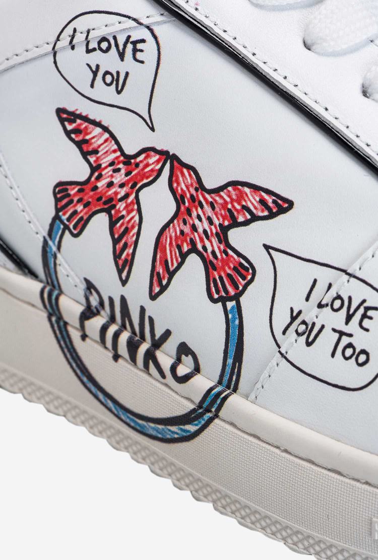 White/Red/Black Women's Pinko Graffiti Detail Sneakers | Ireland-46031579