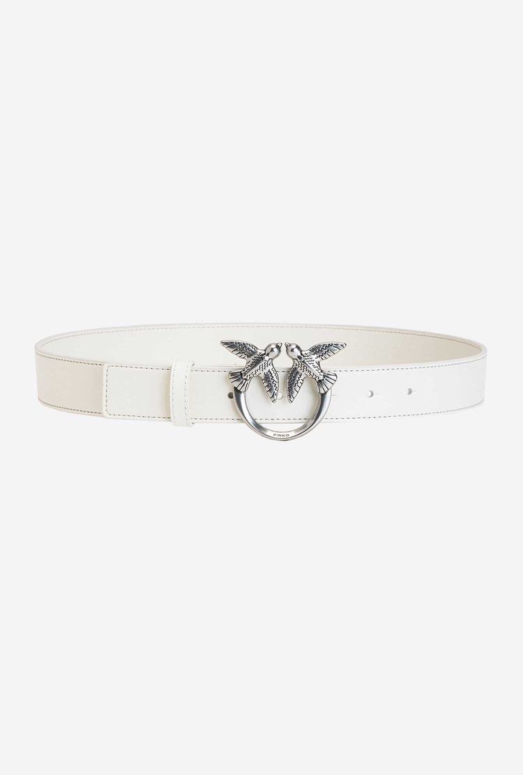 White Silver Women\'s Pinko Love Birds Leather Belts | Ireland-84905639