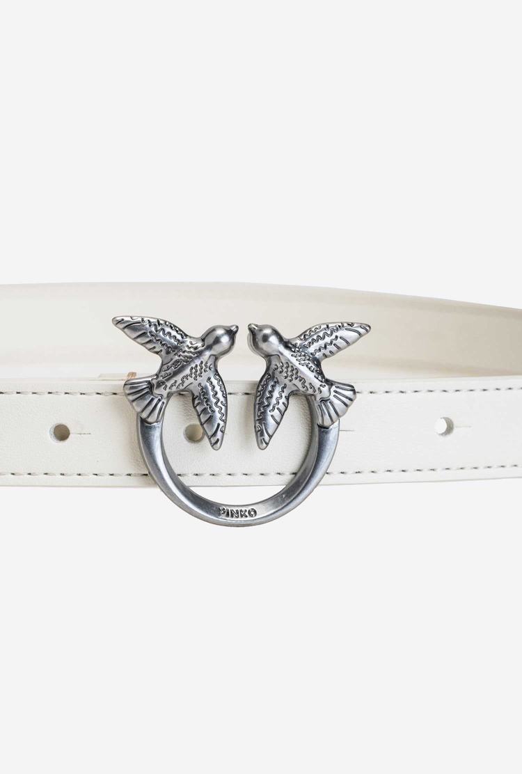 White Silver Women's Pinko Love Birds Thin Leather Belts | Ireland-96842359