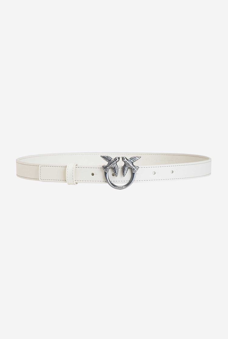 White Silver Women\'s Pinko Love Birds Thin Leather Belts | Ireland-96842359