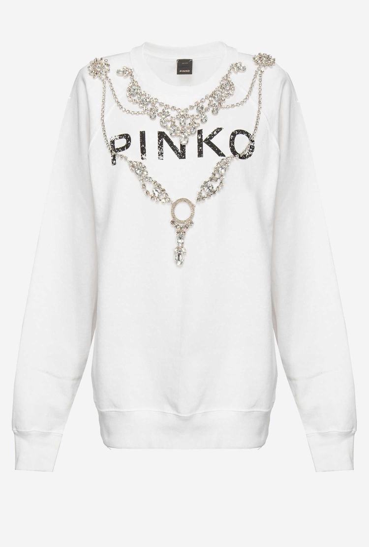 White Women's Pinko Bejewelled Embellishment Sweatshirt | Ireland-54869029