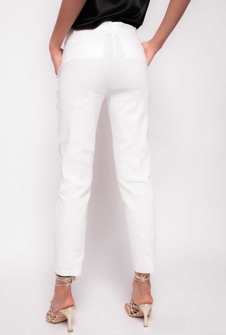 White Women's Pinko Cigarette-fit Linen-fabric Pants | Ireland-48529369