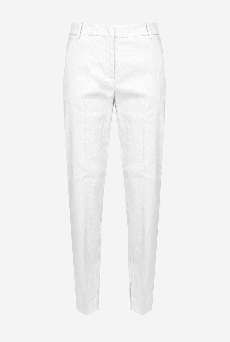 White Women's Pinko Cigarette-fit Linen-fabric Pants | Ireland-48529369