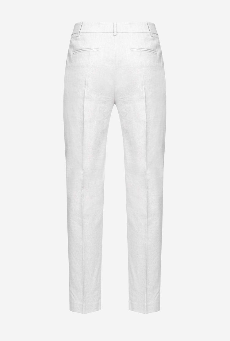 White Women's Pinko Cigarette-fit Linen-fabric Pants | Ireland-48529369