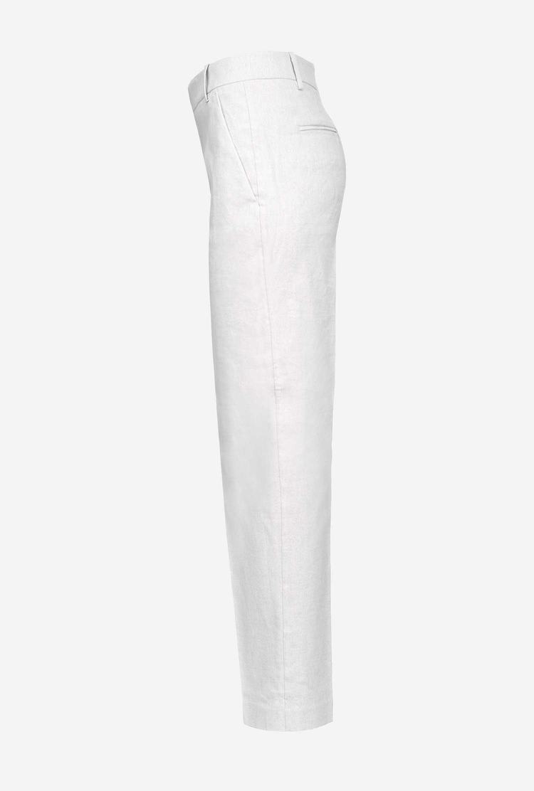 White Women's Pinko Cigarette-fit Linen-fabric Pants | Ireland-48529369