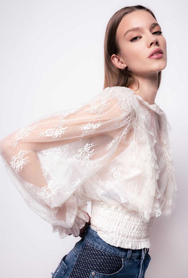 White Women's Pinko Cropped Lace Shirts | Ireland-21453899