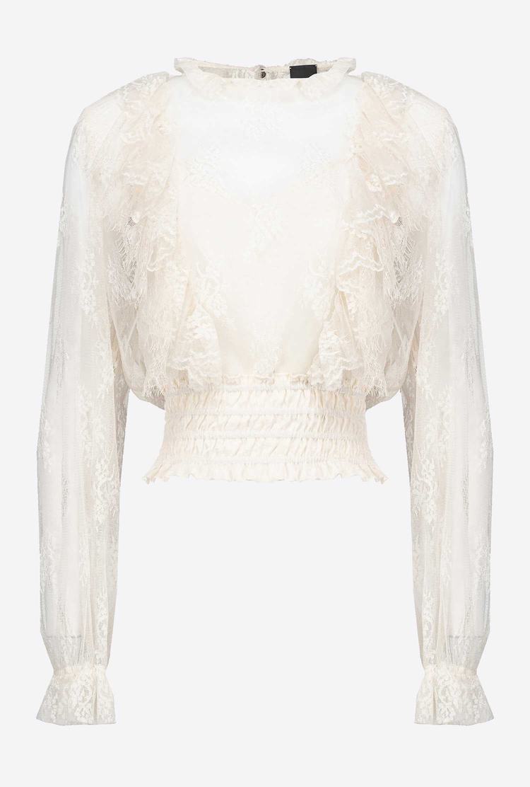 White Women's Pinko Cropped Lace Shirts | Ireland-21453899