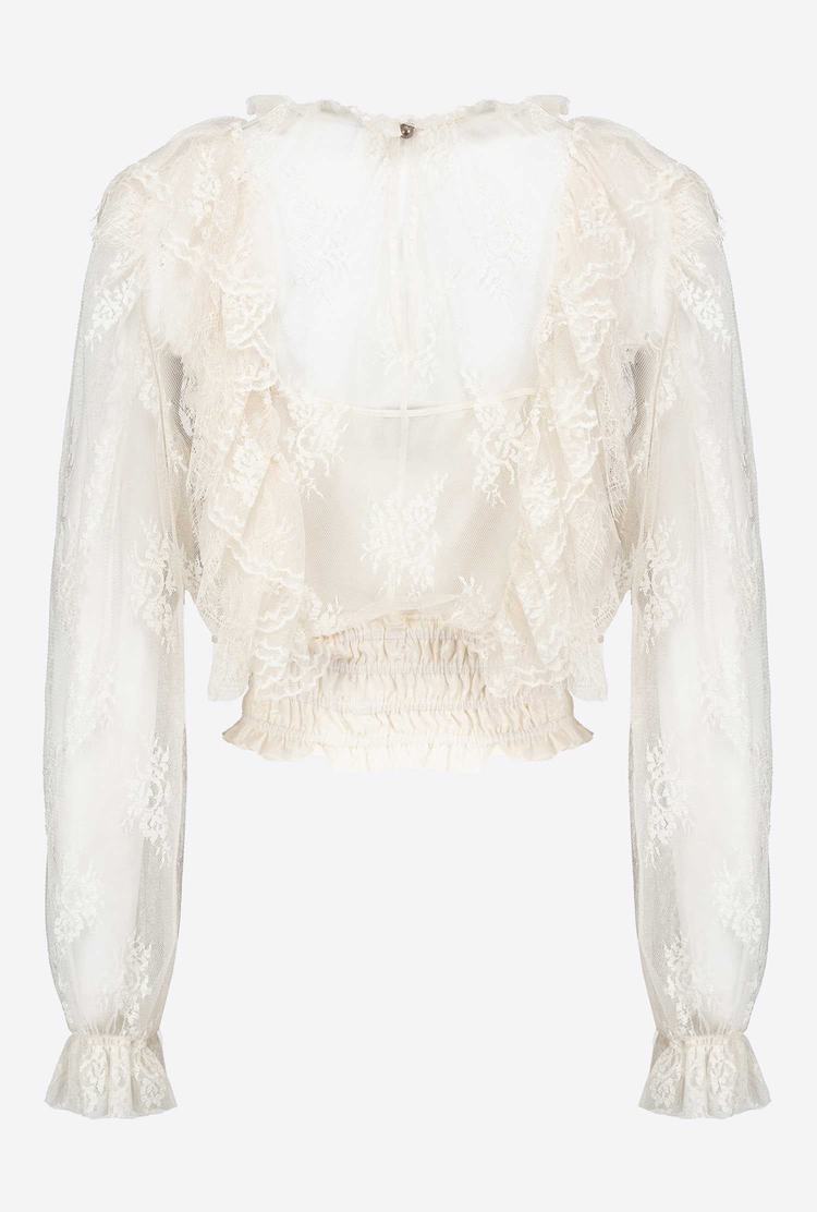 White Women's Pinko Cropped Lace Shirts | Ireland-21453899