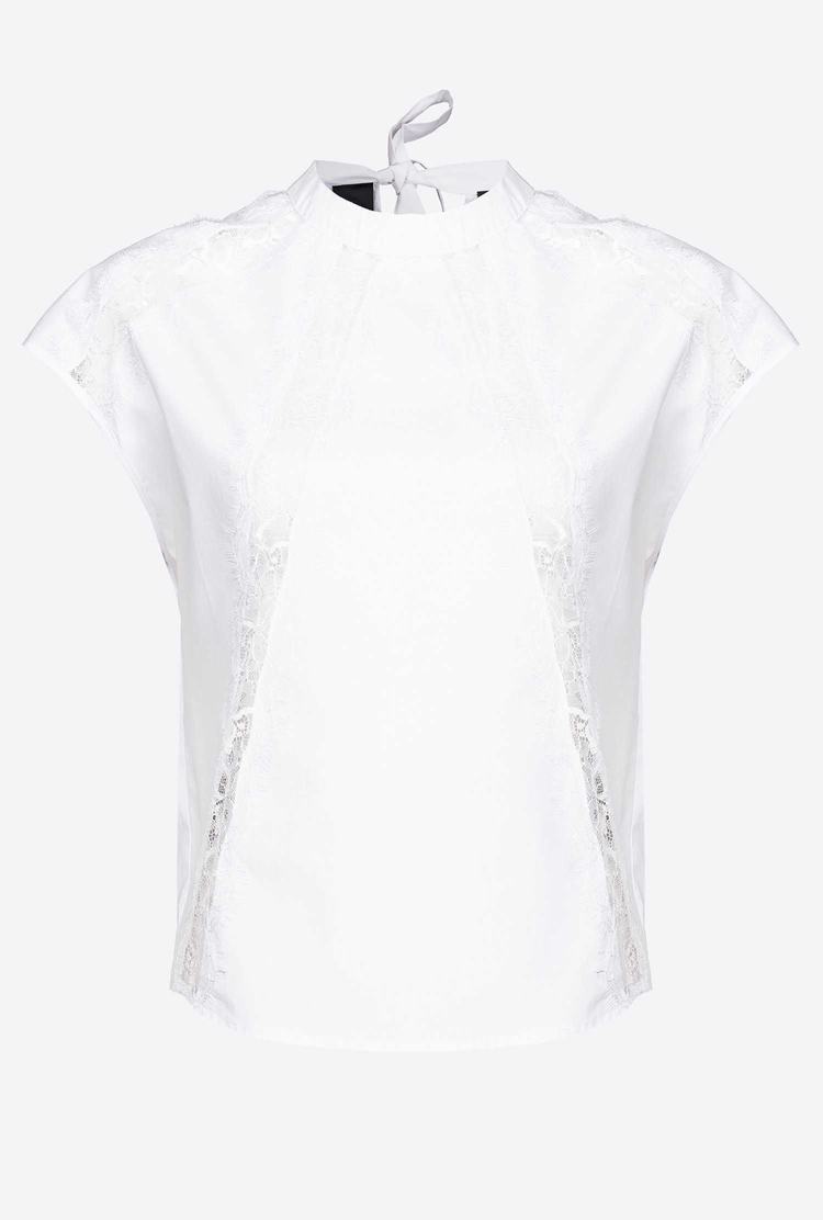 White Women's Pinko Cropped Poplin And Lace Tanks | Ireland-02469719