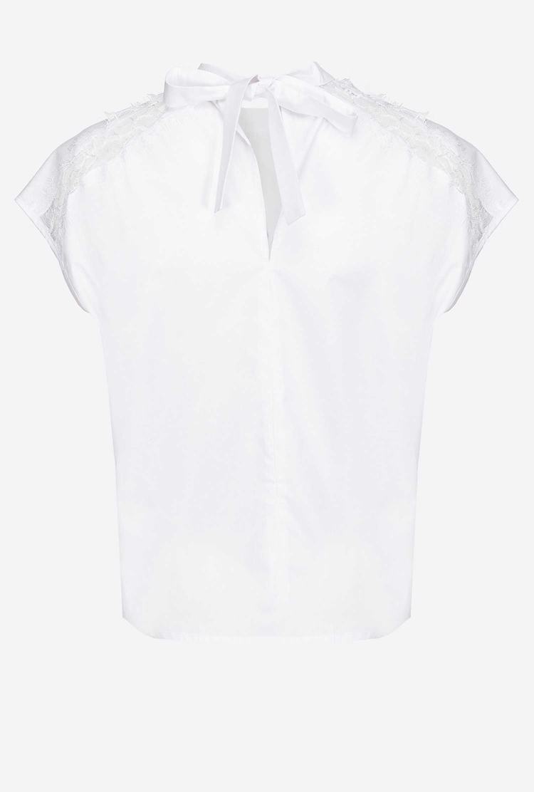 White Women's Pinko Cropped Poplin And Lace Tanks | Ireland-02469719