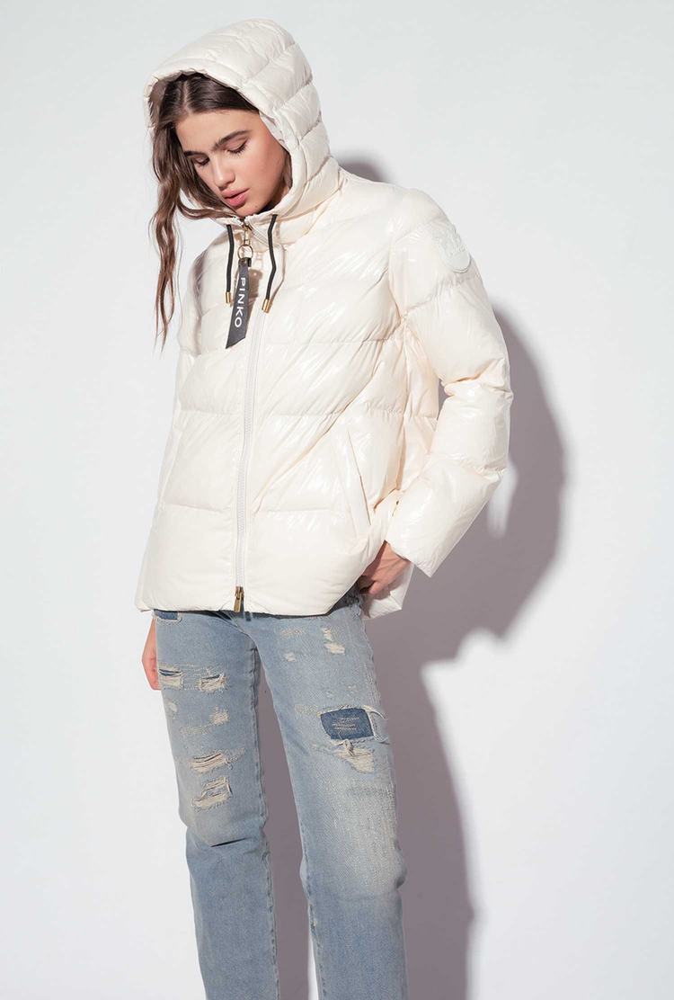 White Women's Pinko Crystal Nylon Jackets | Ireland-97530249