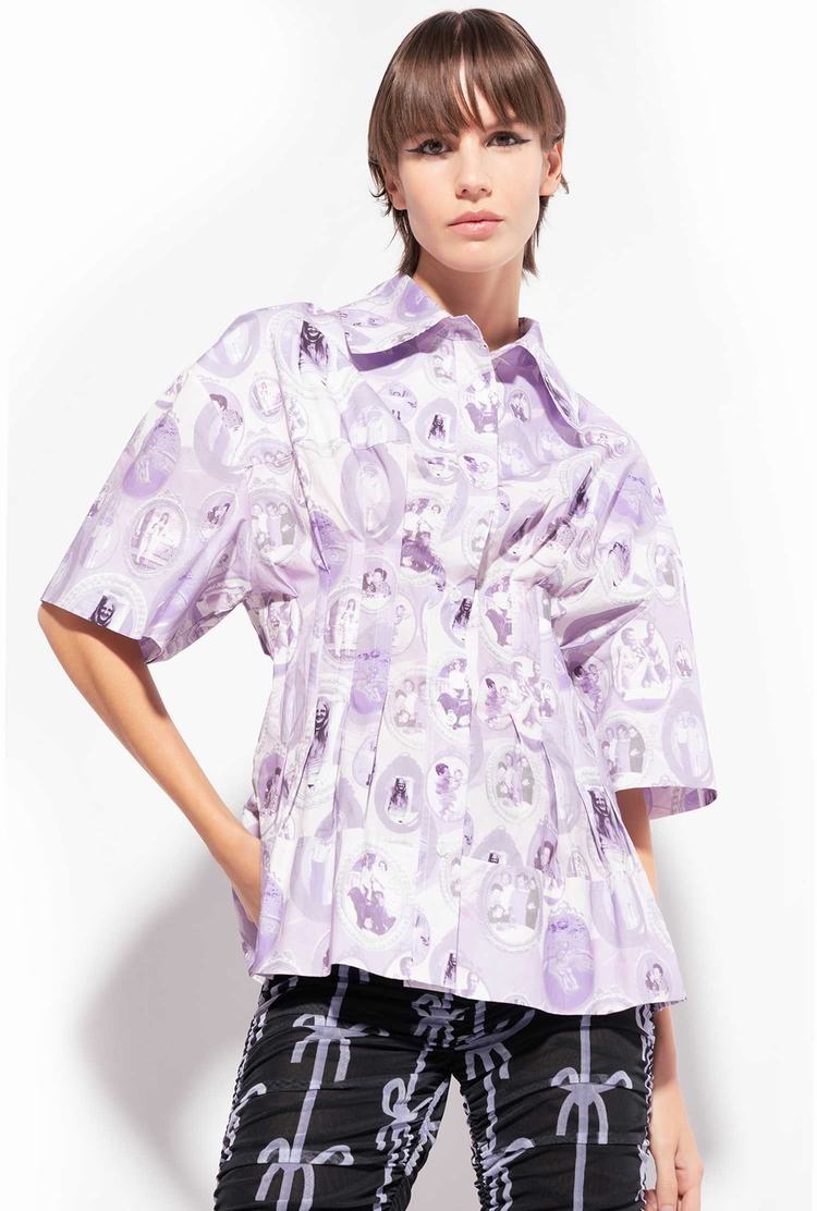 White Women\'s Pinko Family Print Shirts | Ireland-69210379