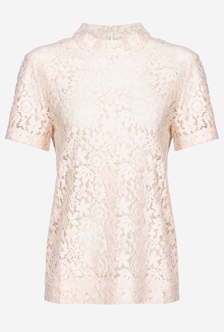 White Women's Pinko Floral Lace T Shirts | Ireland-93826749