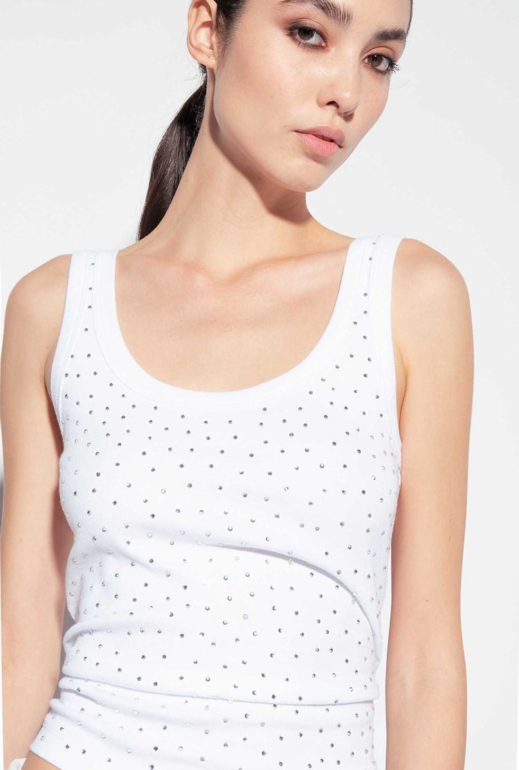 White Women's Pinko Galleria Full-rhinestone Tanks | Ireland-51946079