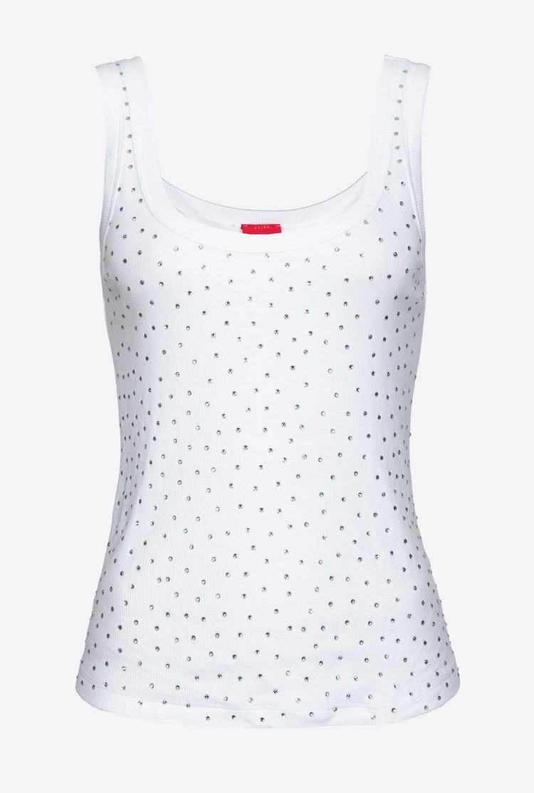 White Women's Pinko Galleria Full-rhinestone Tanks | Ireland-51946079