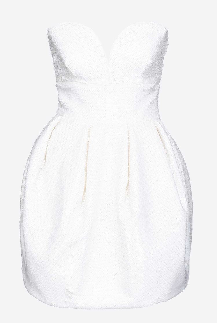 White Women's Pinko Galleria White Full-sequin Mini Balloon Dress | Ireland-28165499