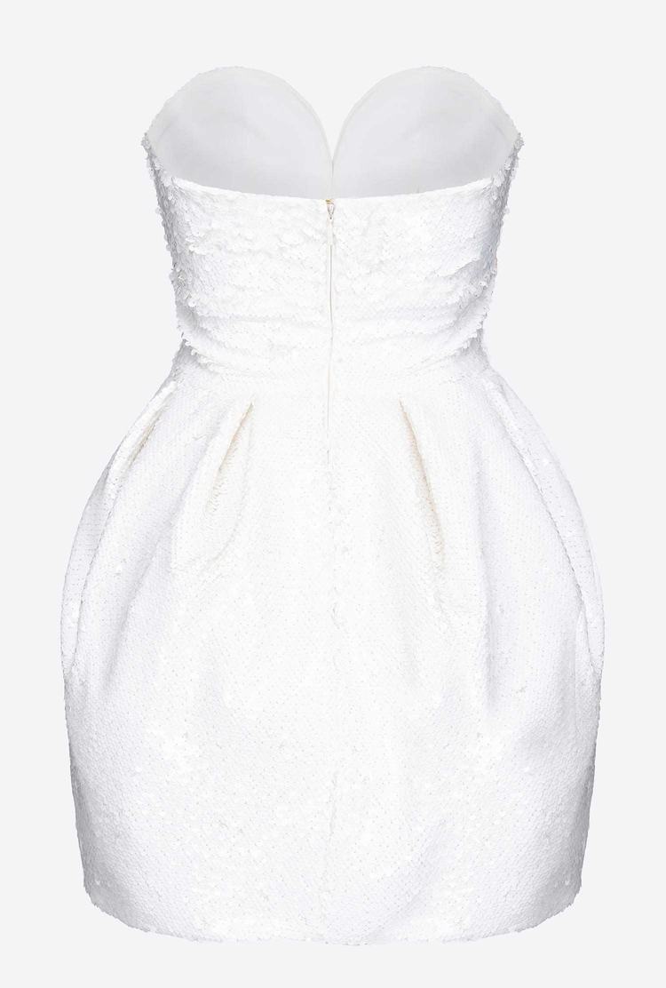 White Women's Pinko Galleria White Full-sequin Mini Balloon Dress | Ireland-28165499