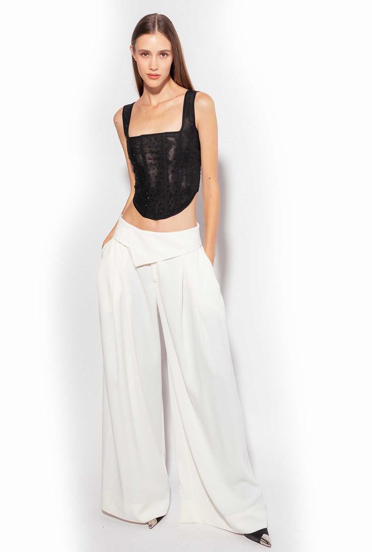 White Women\'s Pinko Galleria Wide-leg Pants | Ireland-26791549