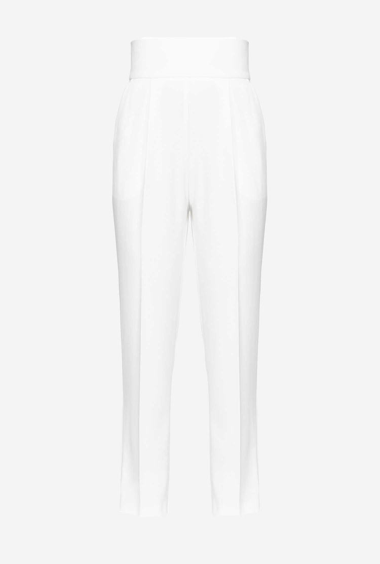 White Women's Pinko High-waisted Stretch Crêpe Pants | Ireland-50134969