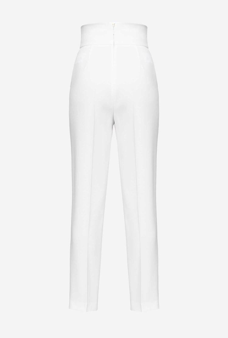 White Women's Pinko High-waisted Stretch Crêpe Pants | Ireland-50134969