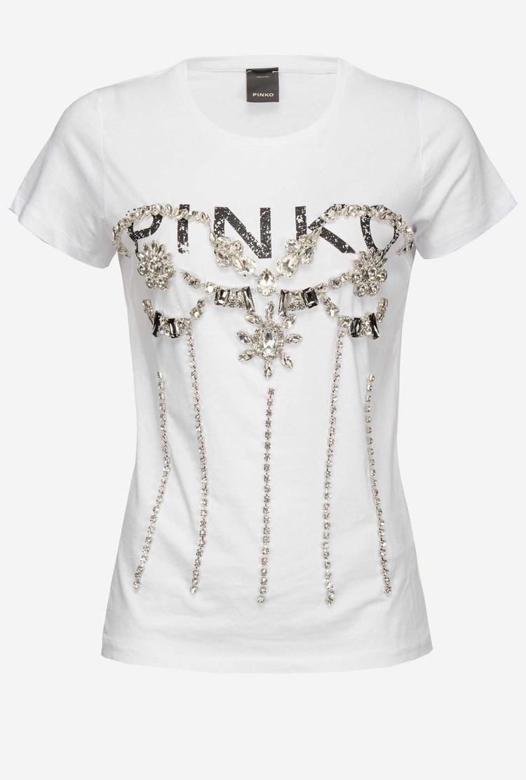 White Women's Pinko Jewel Detail T Shirts | Ireland-81623959