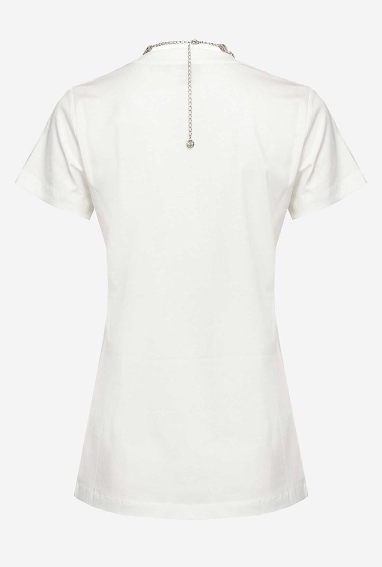 White Women's Pinko Jewel Necklace T Shirts | Ireland-75013299